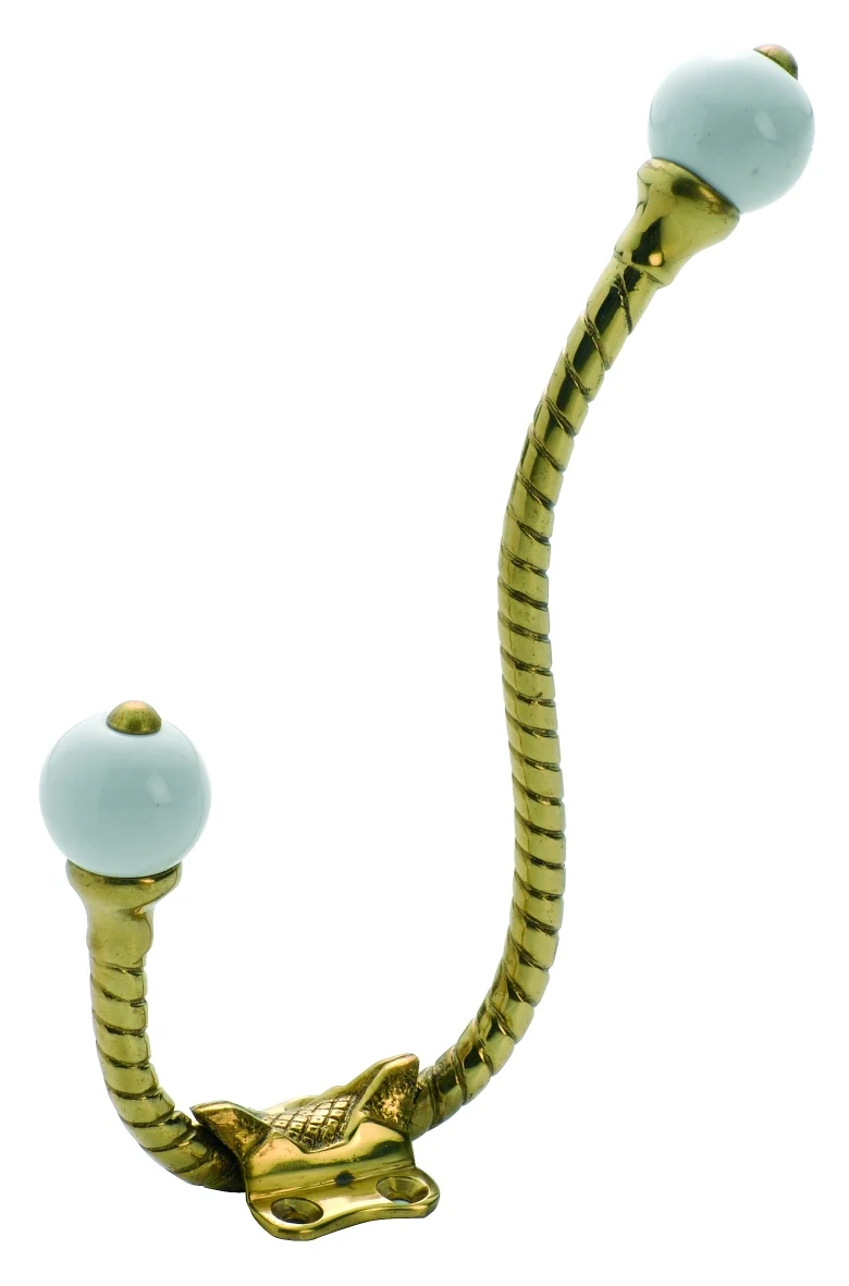 Tradco 3971PB Hat & Coat Hook Porcelain Ball Polished Brass H160- P120mm