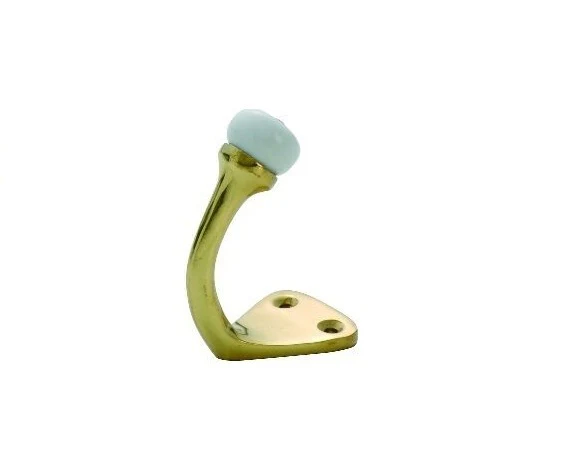 Tradco 3976PB Robe Hook Porcelain Tip Polished Brass P70mm