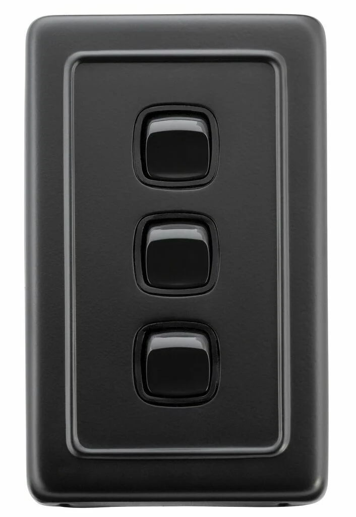 Tradco 5344 3 Gang Flat Plate Rocker Switch Matte Black