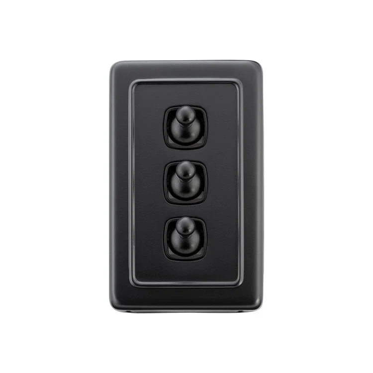 Tradco 5354 3 Gang Flat Plate Toggle Switches Matt Black 72x115mm