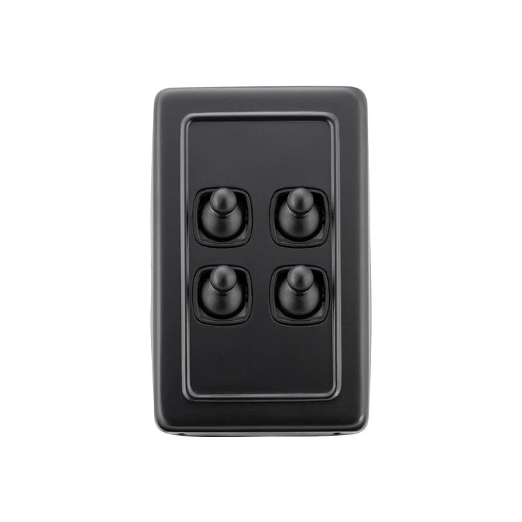 Tradco 5355 4 Gang Flat Plate Toggle Switches Matt Black 72x115mm