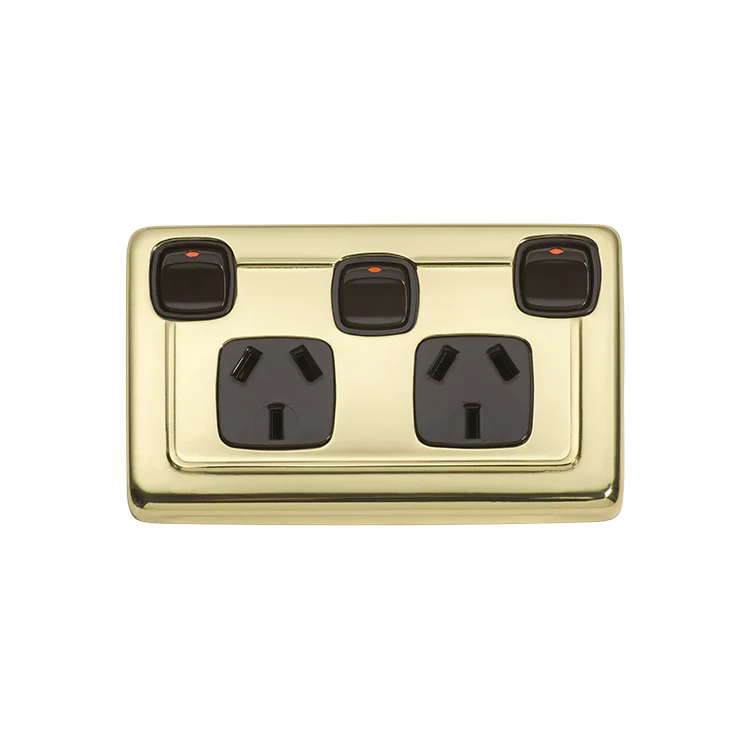 Tradco 5807PB Double P/Point W/Switch Polished Brass BR 115x72mm