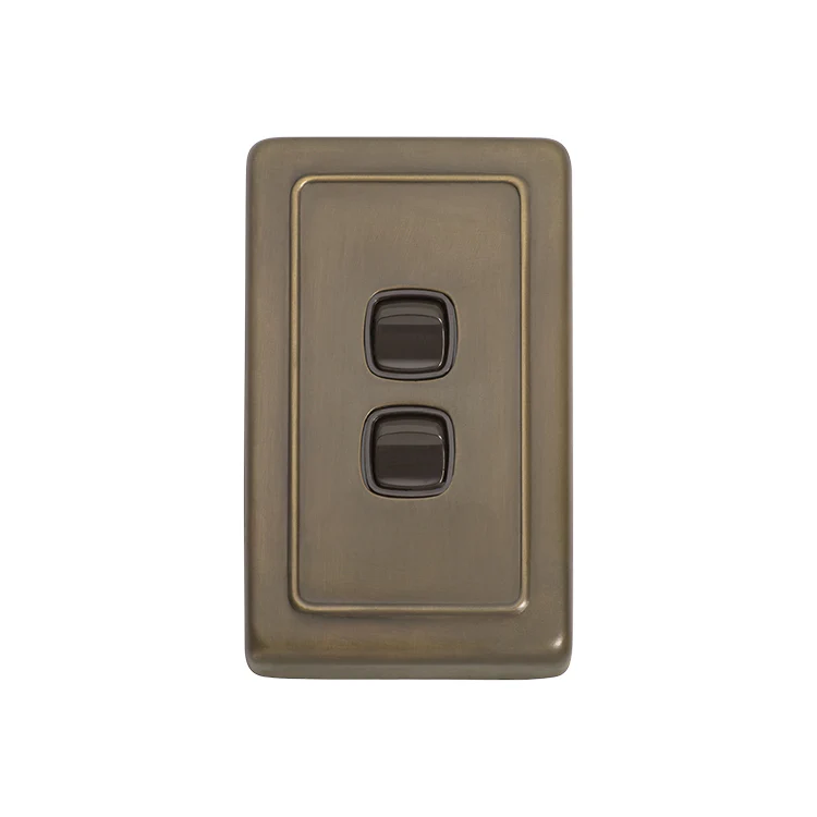 Tradco 5843AB Switch Rocker 2 Gang Antique Brass BR 72x115mm