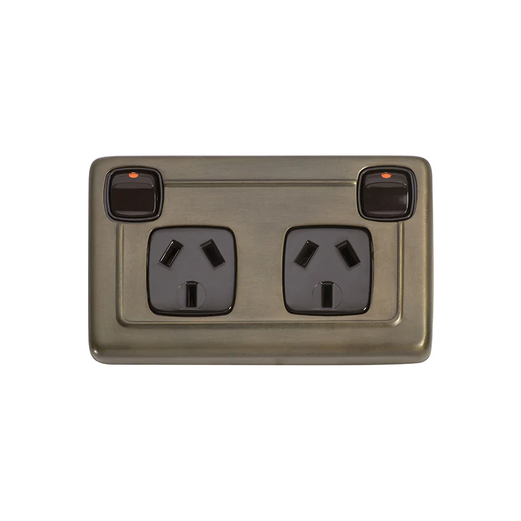 Tradco 5849AB Double Power Point Antique Brass BR 115x72mm