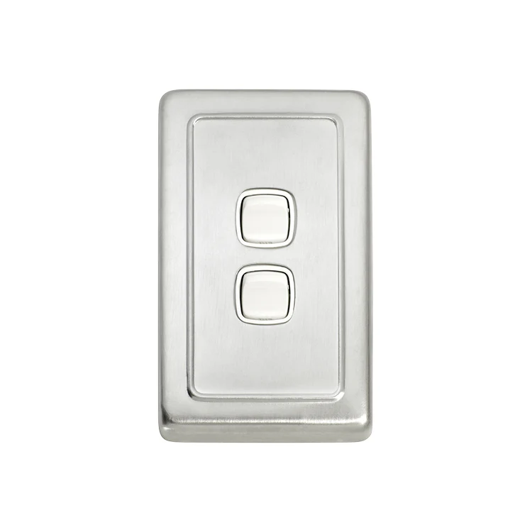 Tradco 5873SC Switch Rocker 2 Gang Satin Chrome WH 72x115mm