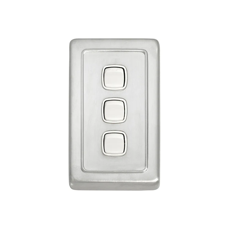 Tradco 5874SC Switch Rocker 3 Gang Satin Chrome WH 72x115mm