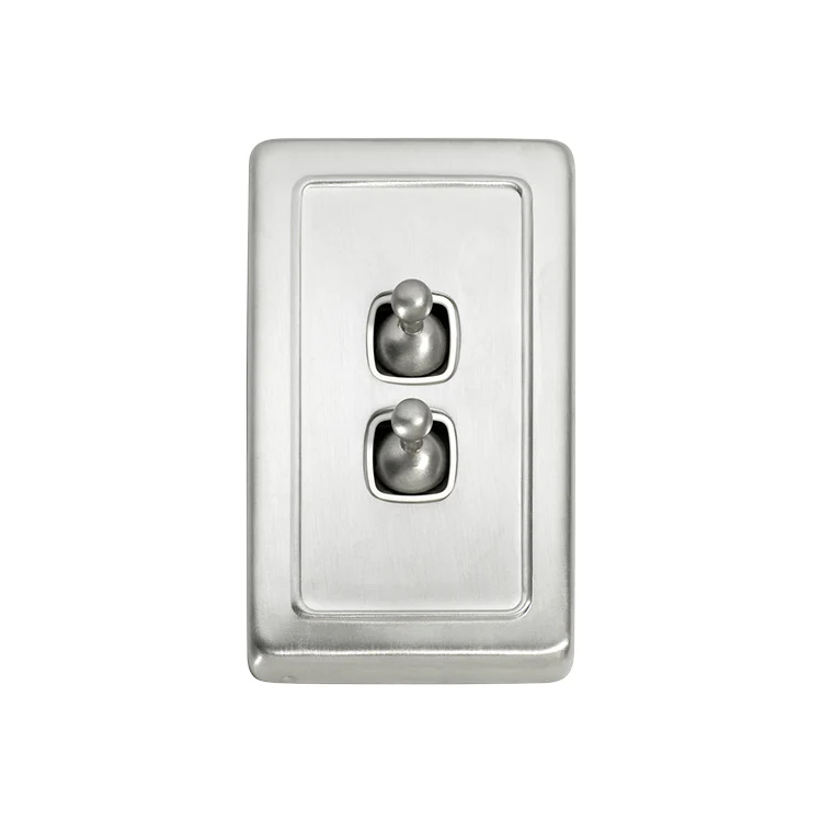 Tradco 5973SC Switch Toggle 2 Gang Satin Chrome WH 72x115mm