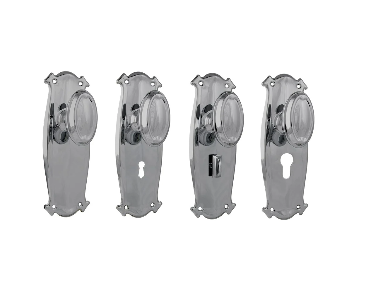 Tradco Bungalow Door Knob on Backplate Chrome Plated