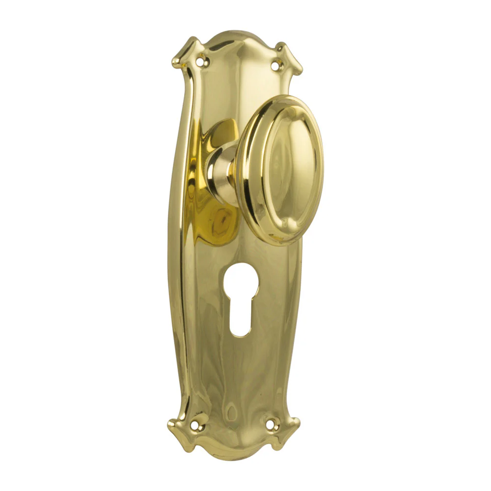 Tradco Bungalow Door Knob on Backplate Polished Brass - Available in Various Functions - Image 3