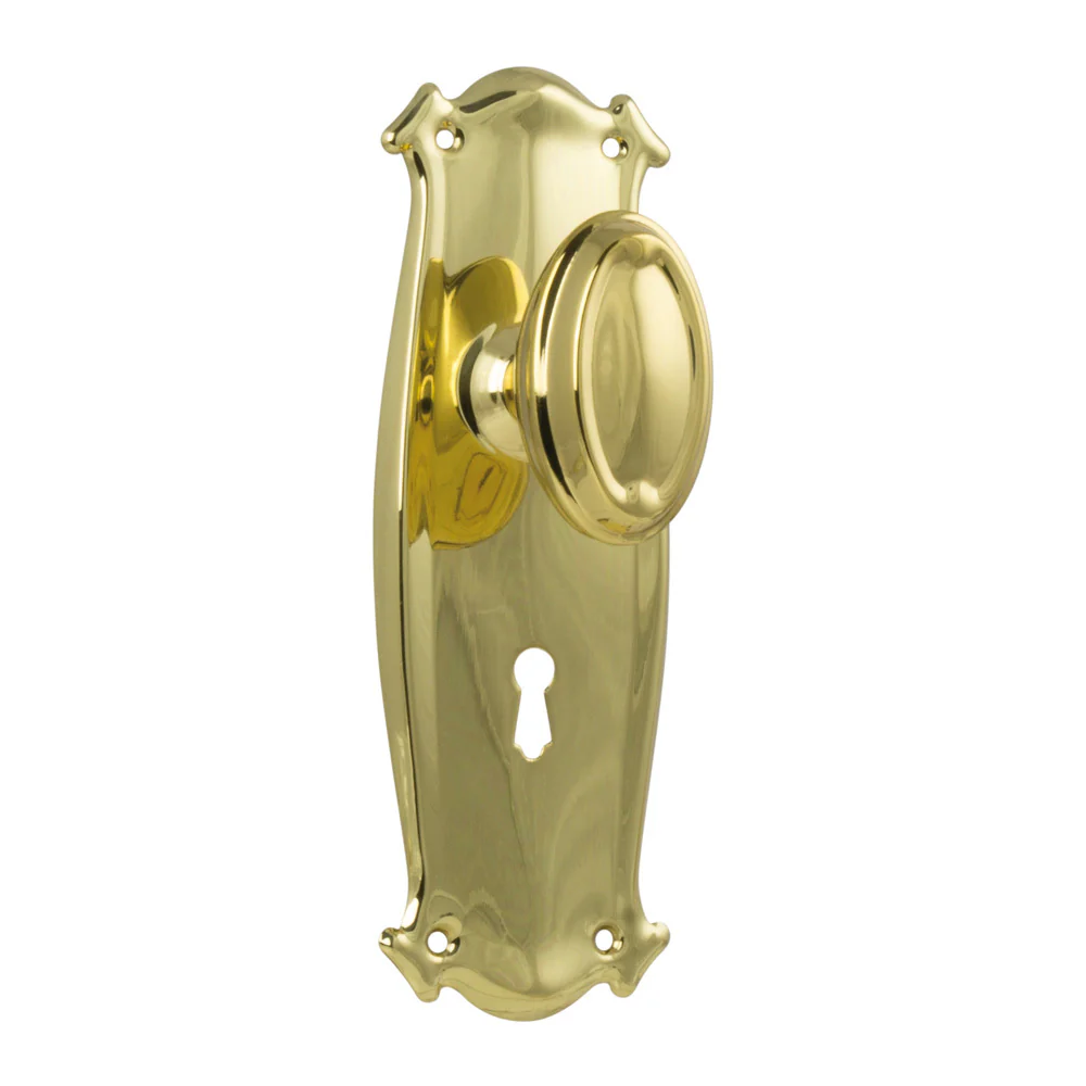 Tradco Bungalow Door Knob on Backplate Polished Brass - Available in Various Functions - Image 6