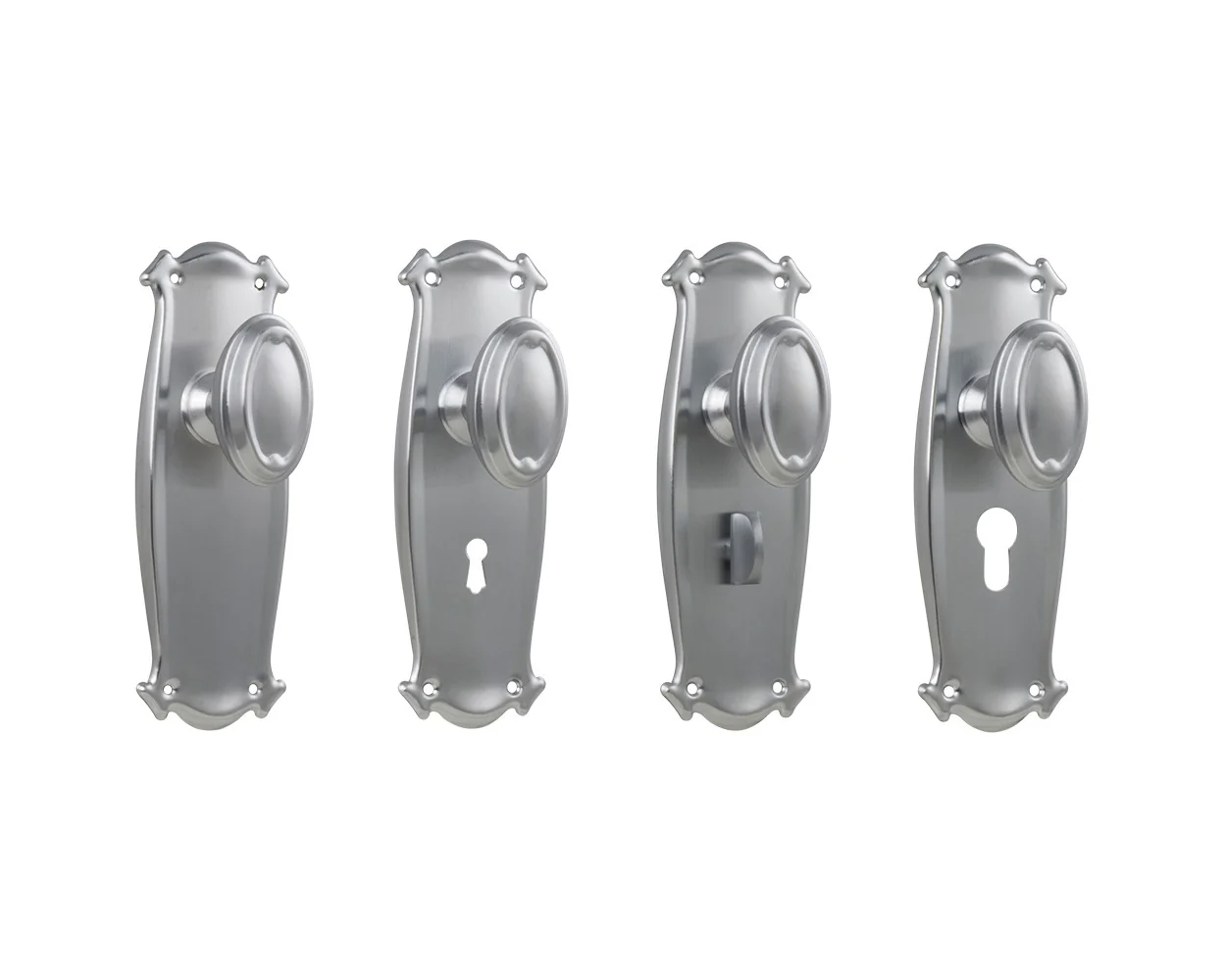 Tradco Bungalow Door Knob on Backplate Satin Chrome