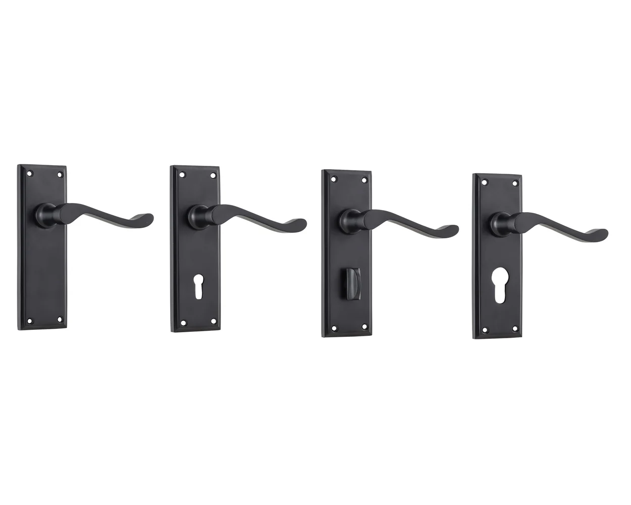 Tradco Camden Door Lever Handle on Rectangular Backplate Matt Black