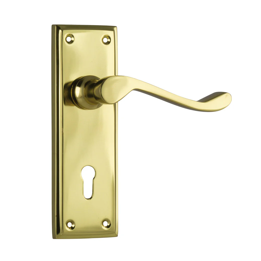 Tradco Camden Door Lever Handle on Rectangular Backplate Polished Brass - Image 5