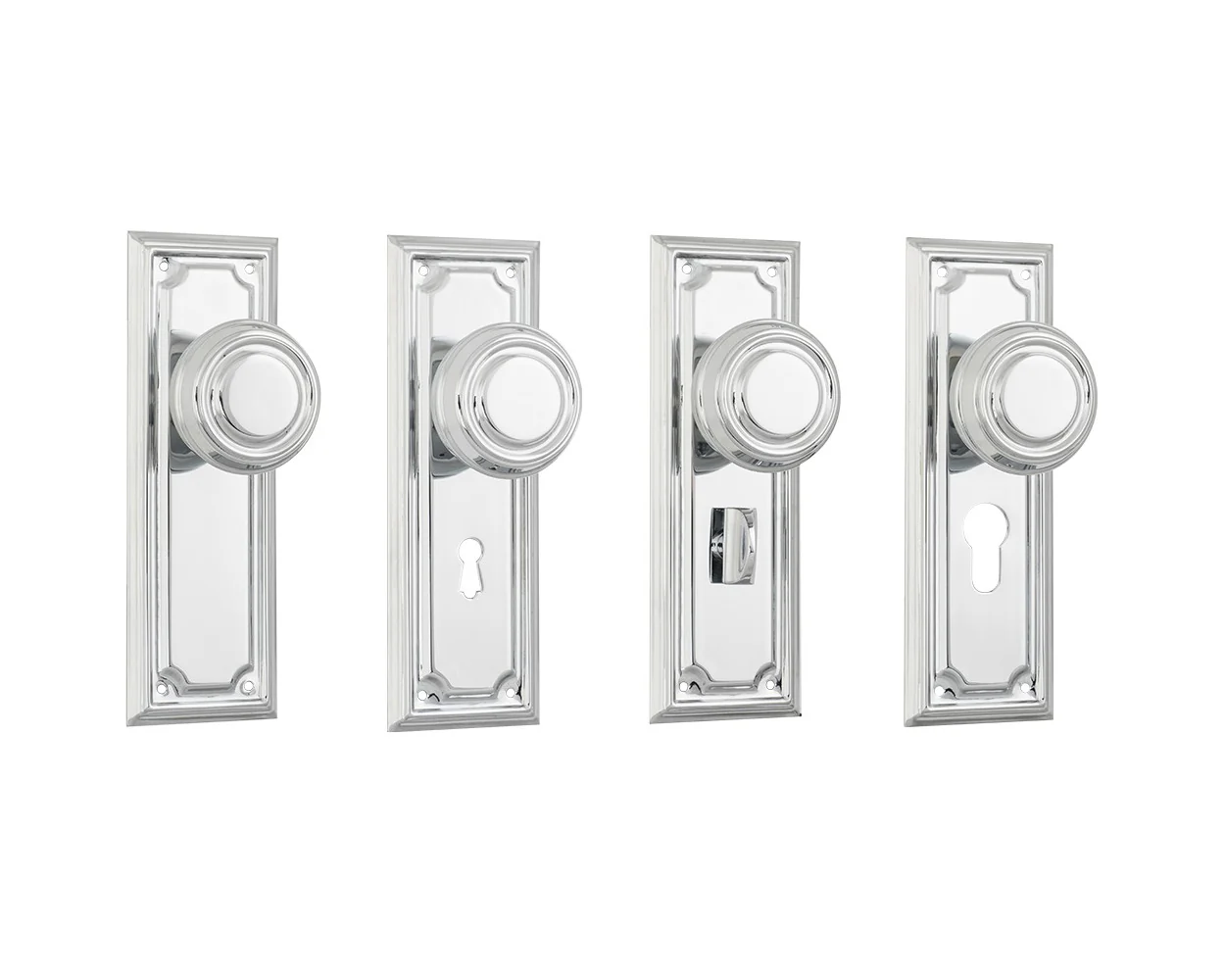 Tradco Edwardian Door Knob on Rectangular Backplate Chrome Plated