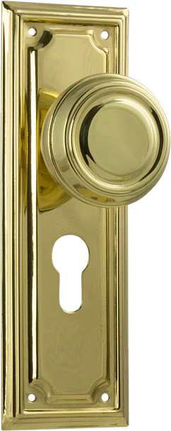 Tradco Edwardian Door Knob on Rectangular Backplate Polished Brass - Image 2