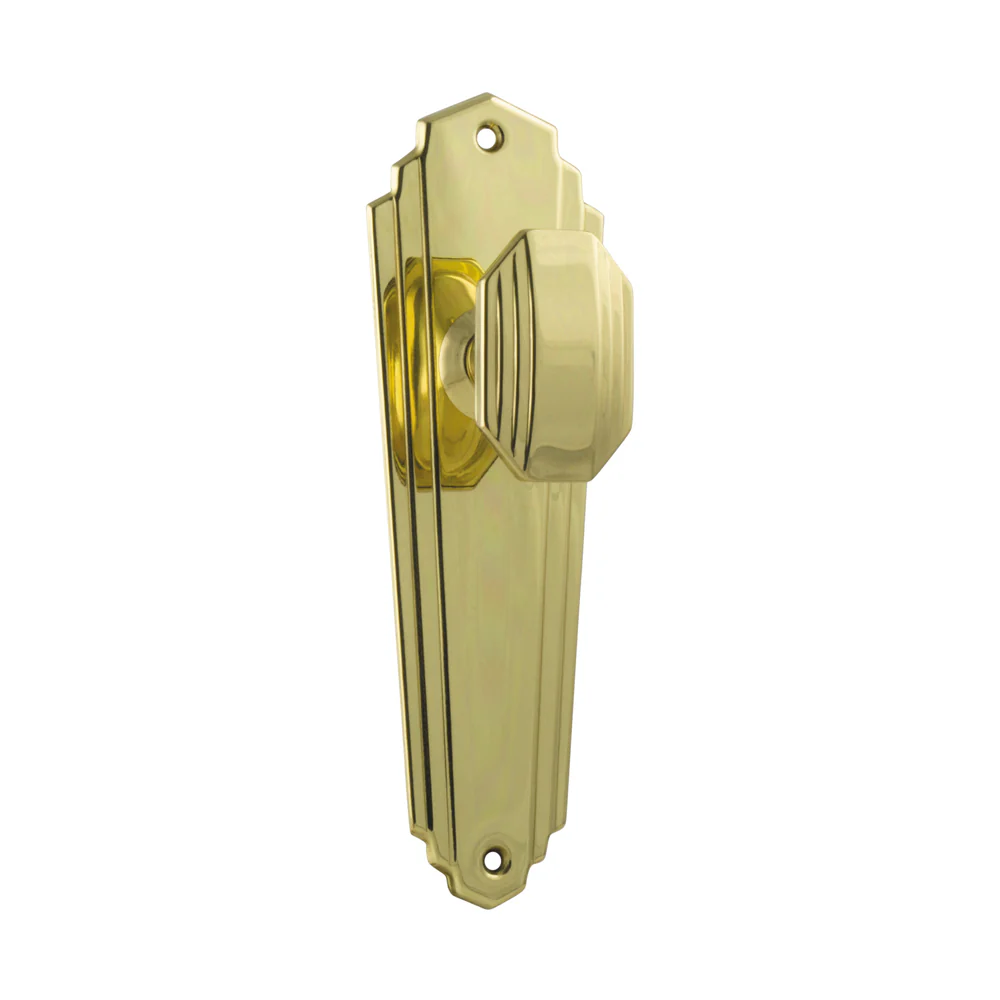 Tradco Elwood Art Deco Door Knob on Backplate Polished Brass - Image 4