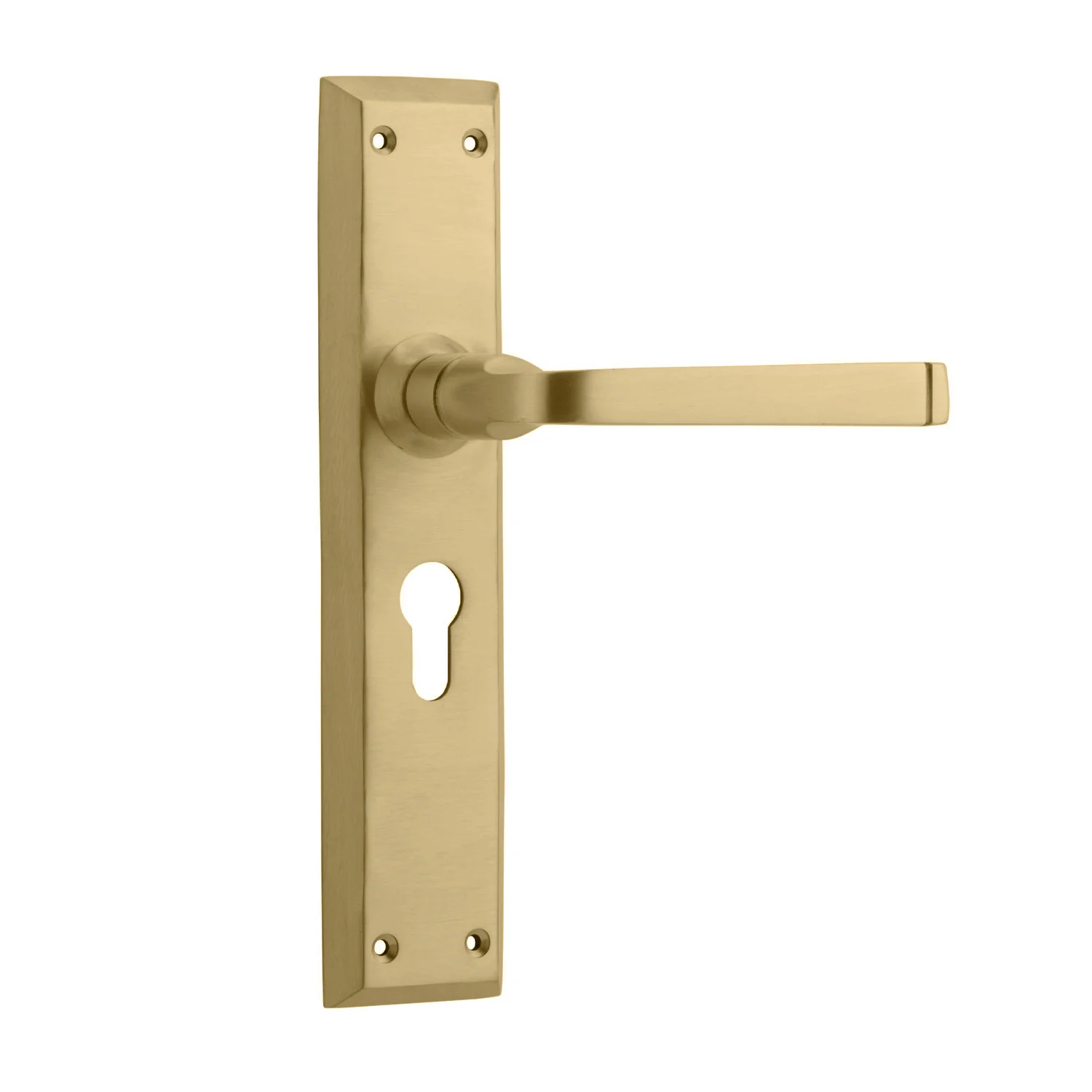 Tradco Menton Door Lever Handle on Long Backplate Unlacquered Satin Brass - Image 3