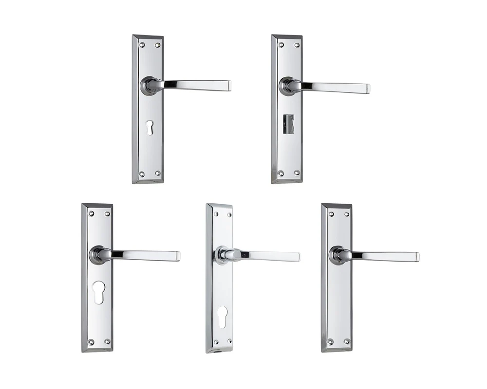 Tradco Menton Lever Door Handle on Long Backplate Chrome Plated