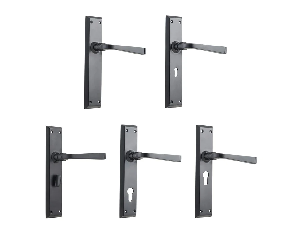 Tradco Menton Lever Door Handle on Long Backplate Matt Black