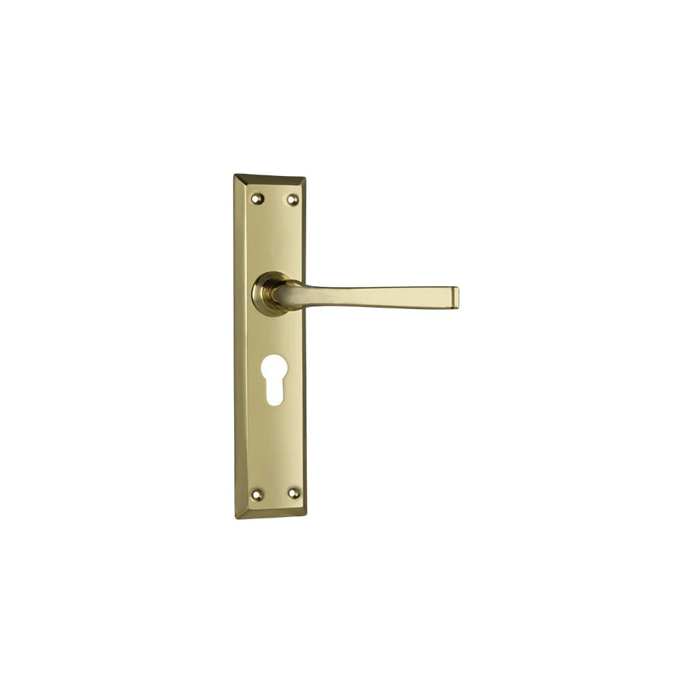 Tradco Menton Lever Door Handle on Long Backplate Polished Brass - Image 3