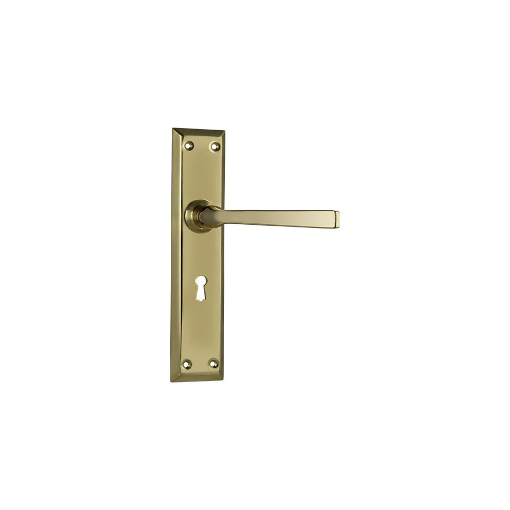 Tradco Menton Lever Door Handle on Long Backplate Polished Brass - Image 6