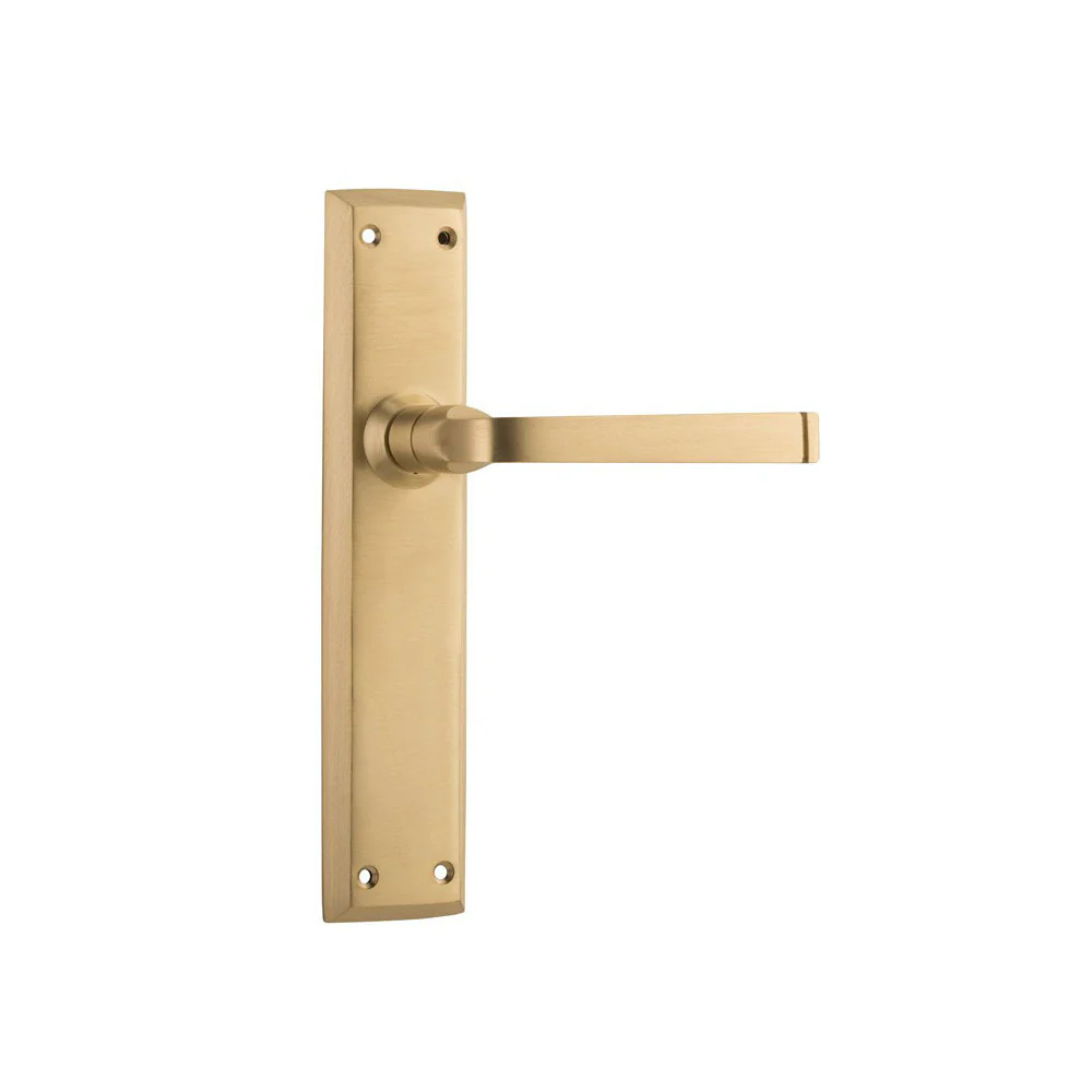 Tradco Menton Lever Door Handle on Long Backplate Satin Brass - Image 2