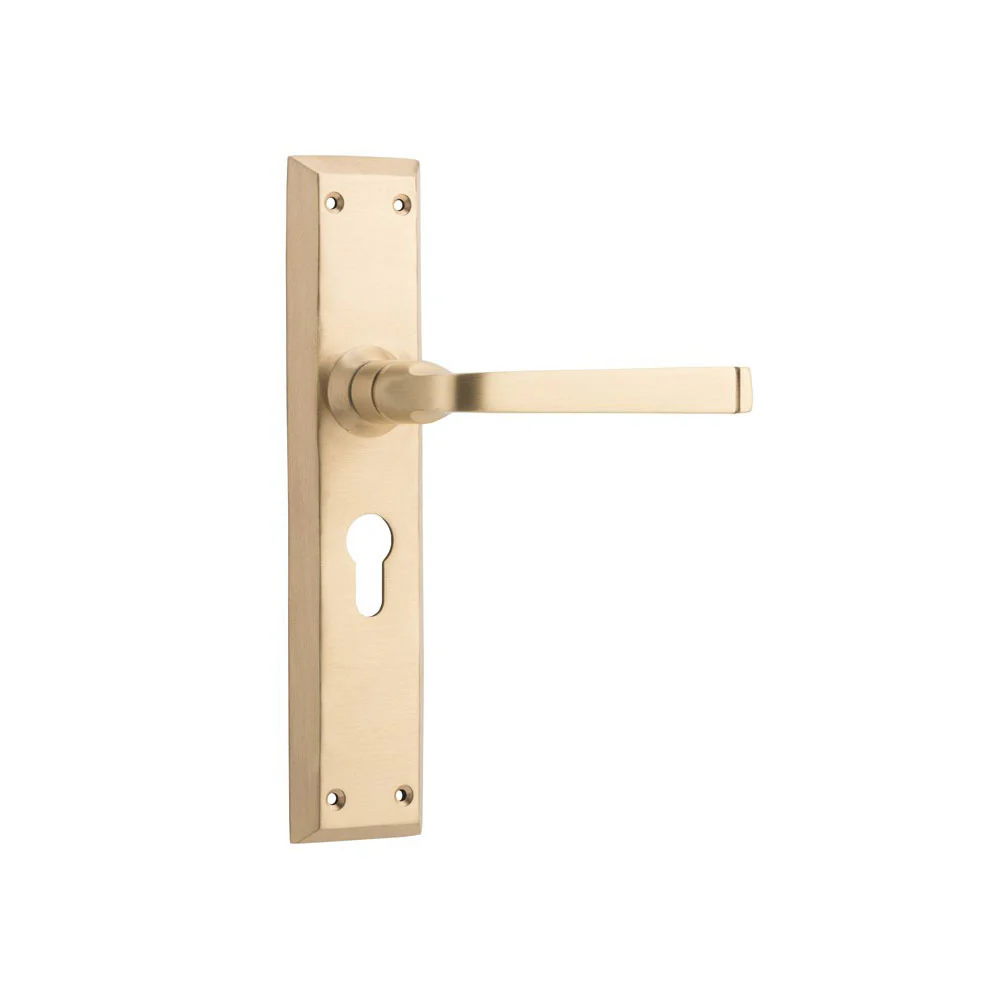 Tradco Menton Lever Door Handle on Long Backplate Satin Brass - Image 3