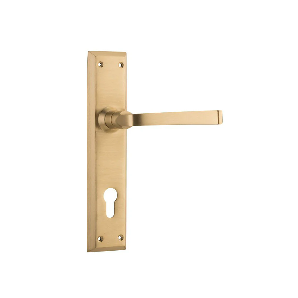 Tradco Menton Lever Door Handle on Long Backplate Satin Brass - Image 4
