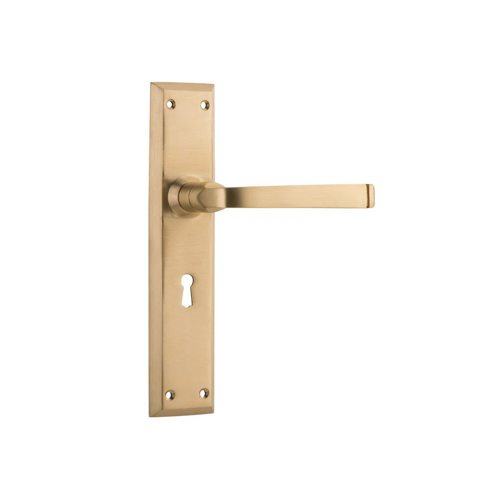 Tradco Menton Lever Door Handle on Long Backplate Satin Brass - Image 6