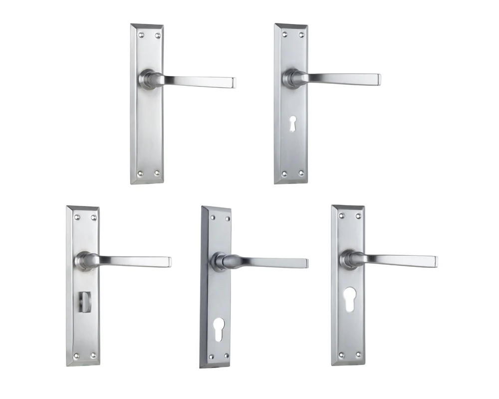 Tradco Menton Lever Door Handle on Long Backplate Satin Chrome