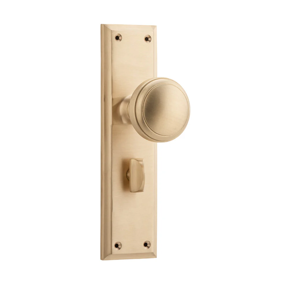 Tradco Milton Door Knob Handle on Long Backplate Unlacquered Satin Brass - Image 5