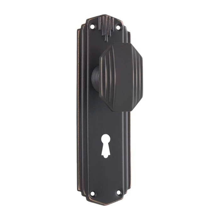 Tradco Napier Art Deco Door Knob on Backplate Antique Copper - Image 5
