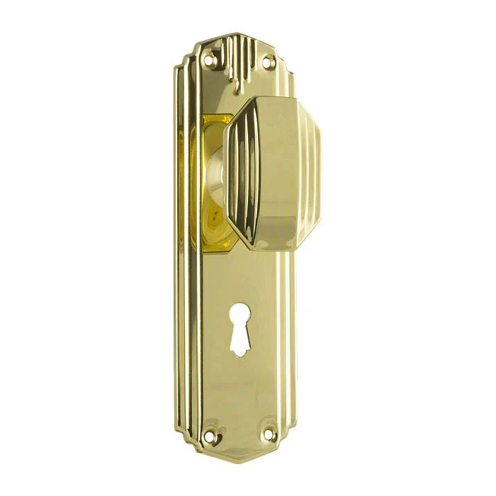 Tradco Napier Art Deco Door Knob on Backplate Polished Brass - Image 5