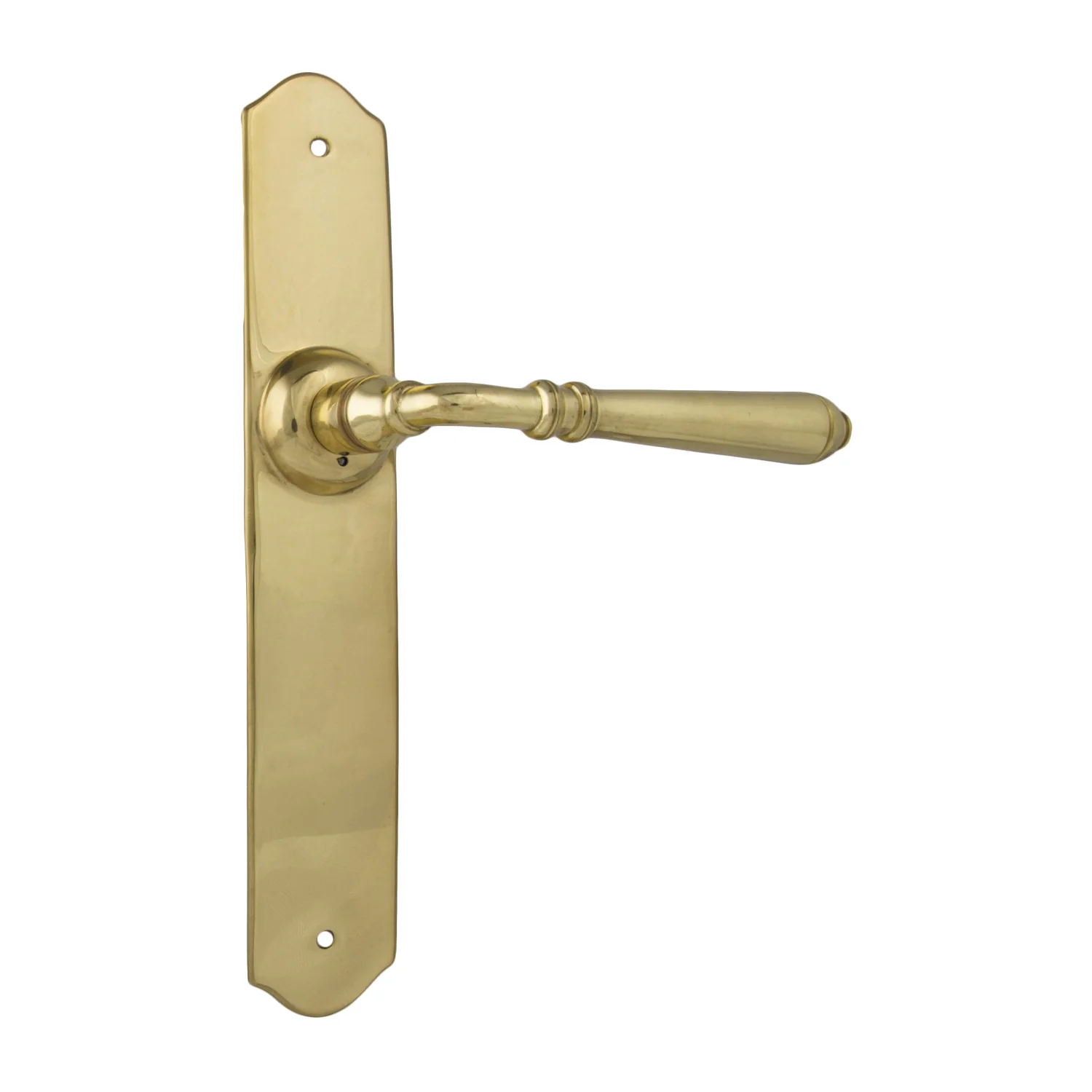 Tradco Reims Door Lever Handle on Long Backplate Unlacquered Polished Brass - Image 2