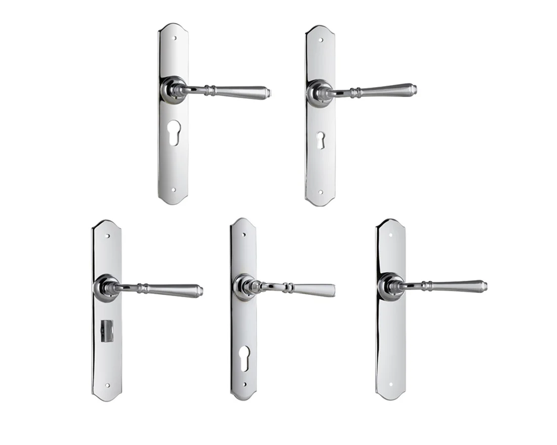 Tradco Reims Lever Door Handle on Long Backplate Chrome Plated