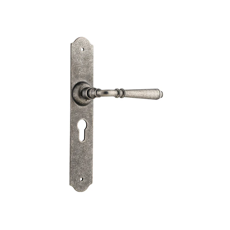 Tradco Reims Lever Door Handle on Long Backplate Rumbled Nickel - Image 3