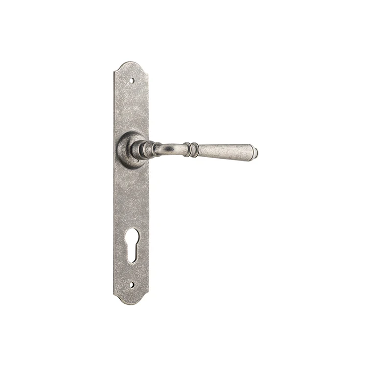 Tradco Reims Lever Door Handle on Long Backplate Rumbled Nickel - Image 4