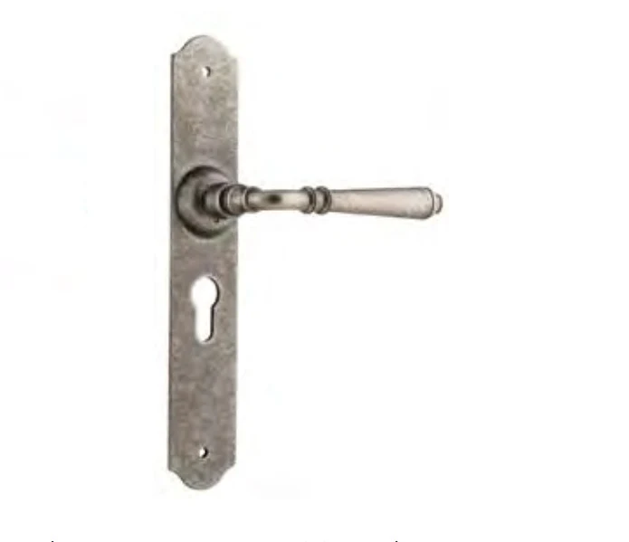 Tradco Reims Lever Door Handle on Long Backplate Rumbled Nickel - Image 6