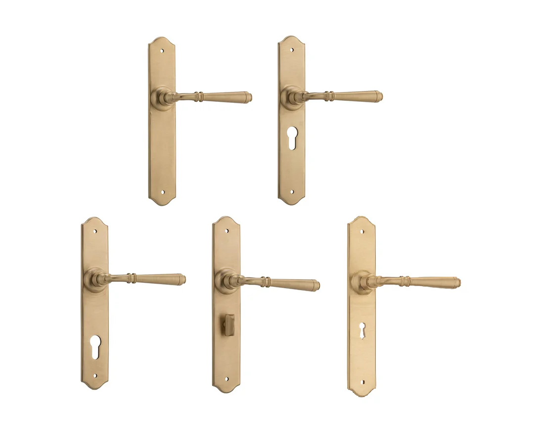 Tradco Reims Lever Door Handle on Long Backplate Satin Brass