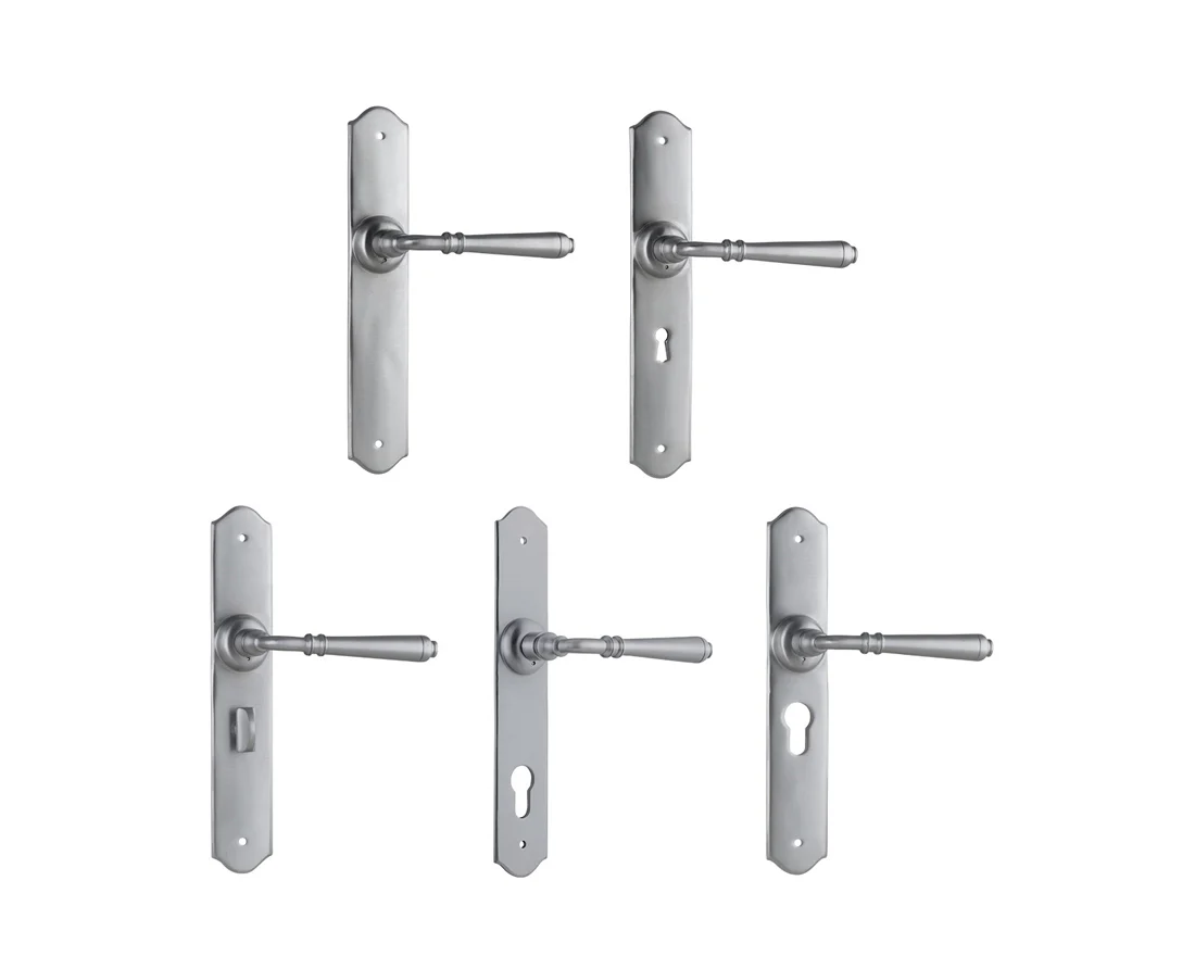 Tradco Reims Lever Door Handle on Long Backplate Satin Chrome
