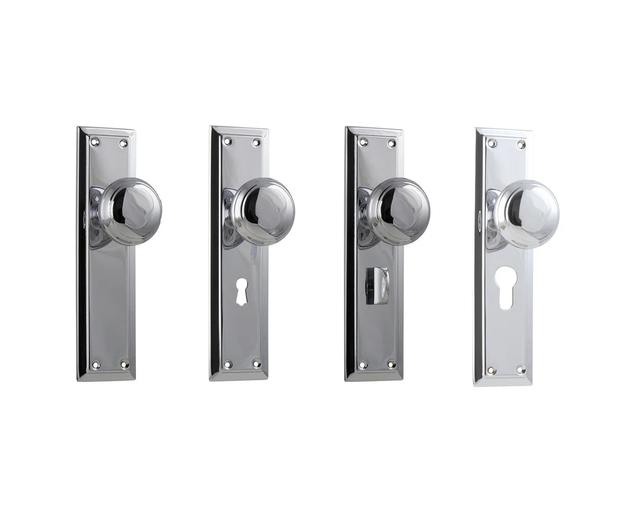 Tradco Richmond Door Knob on Long Backplate Chrome Plated