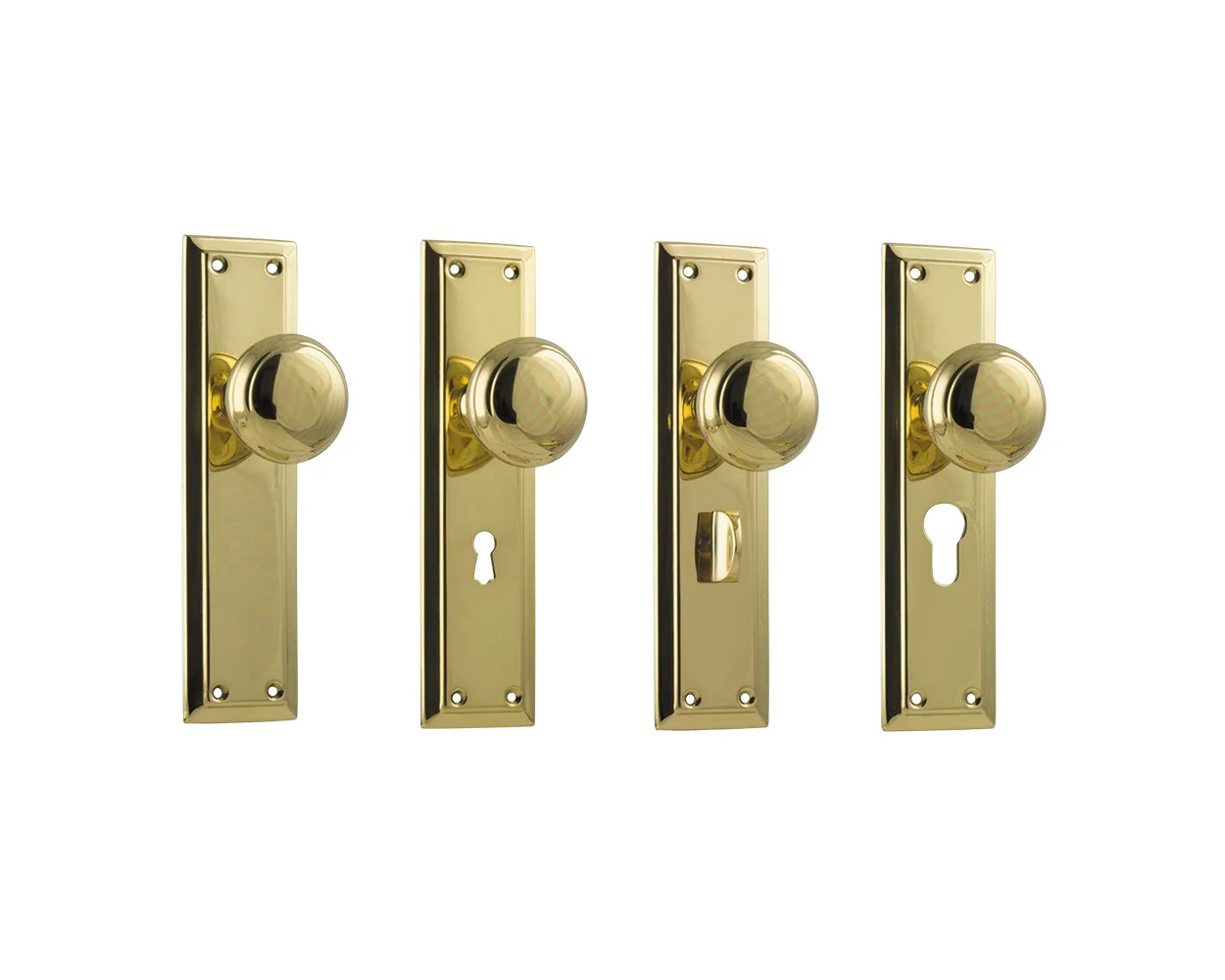 Tradco Richmond Door Knob on Long Backplate Polished Brass