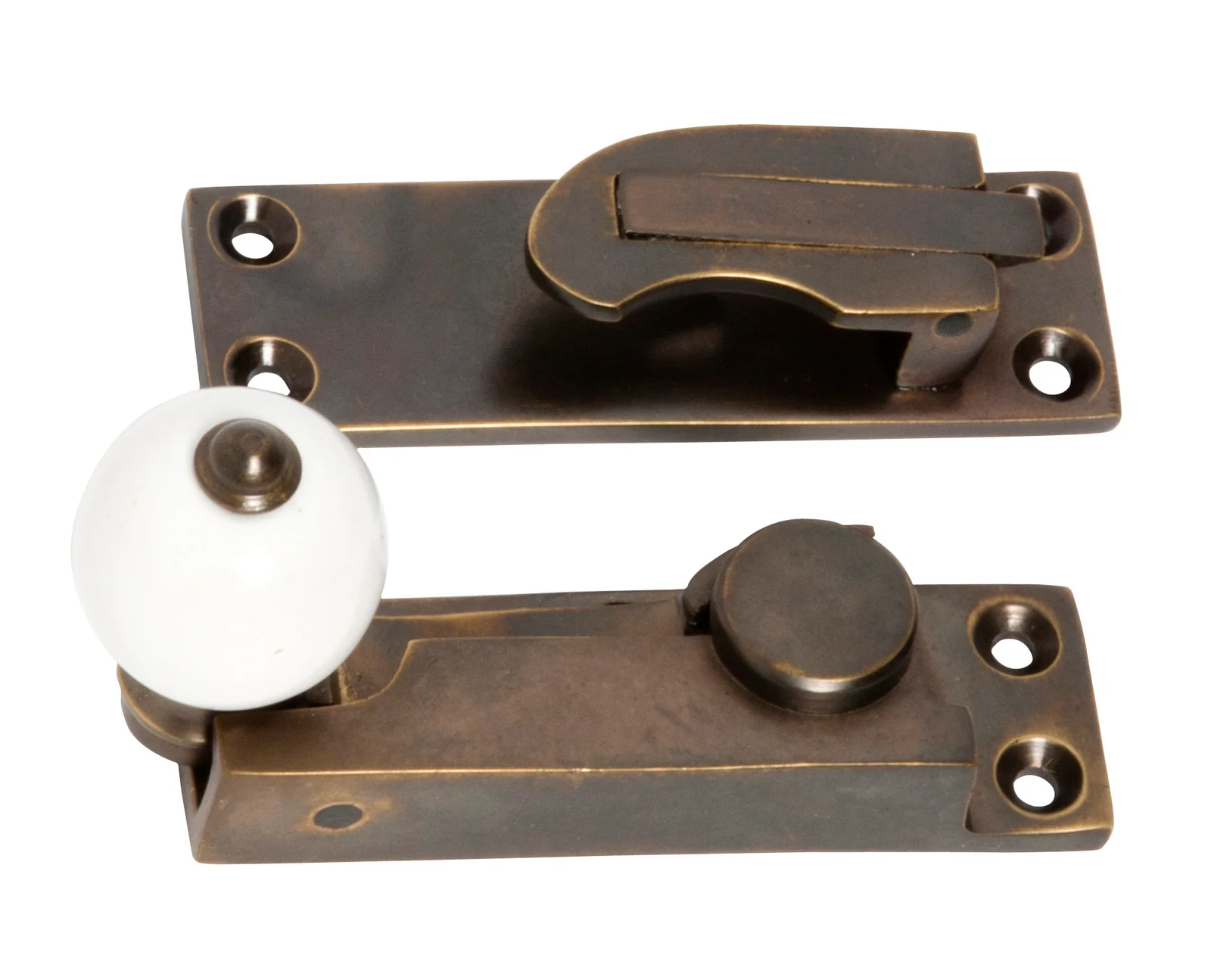 Tradco Sash Fastener Porcelain Ball Antique Brass 2301