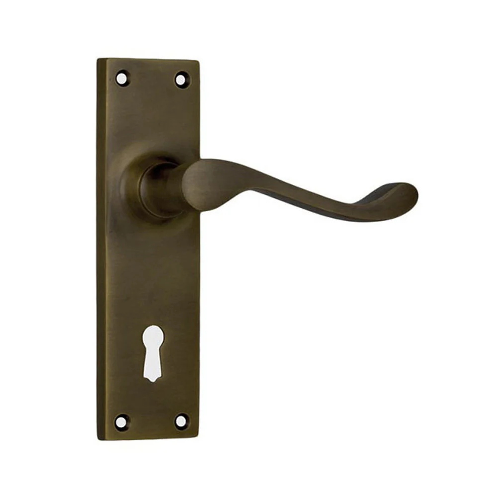 Tradco Victorian Door Lever Handle on Long Backplate Antique Brass - Image 5