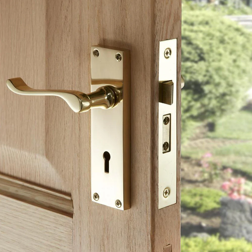 Tradco Victorian Door Lever Handle on Long Backplate Polished Brass - Image 2