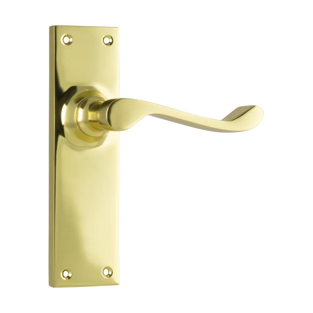 Tradco Victorian Door Lever Handle on Long Backplate Polished Brass - Image 4