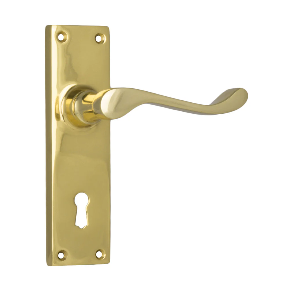 Tradco Victorian Door Lever Handle on Long Backplate Polished Brass - Image 5