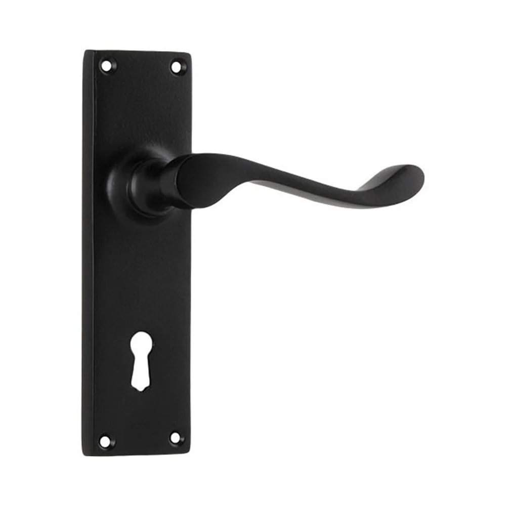 Tradco Victorian Lever Door Handle on Long Backplate Matt Black - Available in Various Functions - Image 5