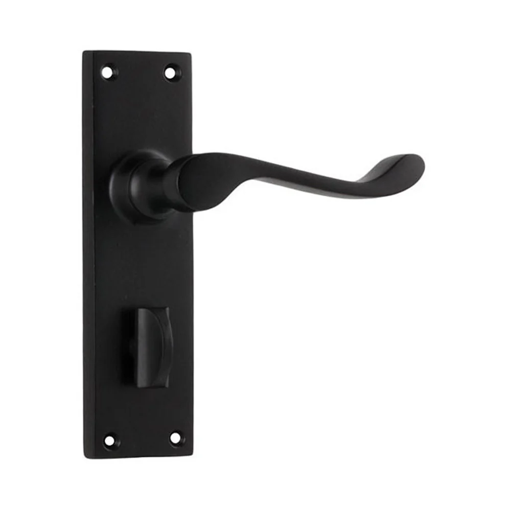 Tradco Victorian Lever Door Handle on Long Backplate Matt Black - Available in Various Functions - Image 6