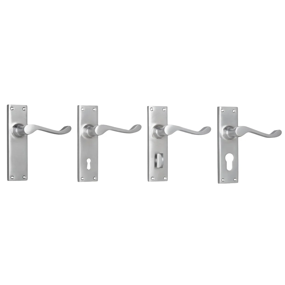 Tradco Victorian Lever Door Handle on Long Backplate Satin Chrome